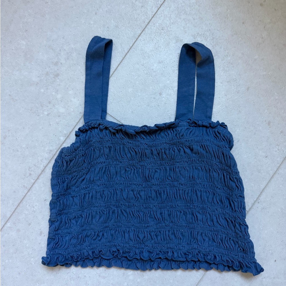 American Eagle Outfitters Navy Smocked Crop Top